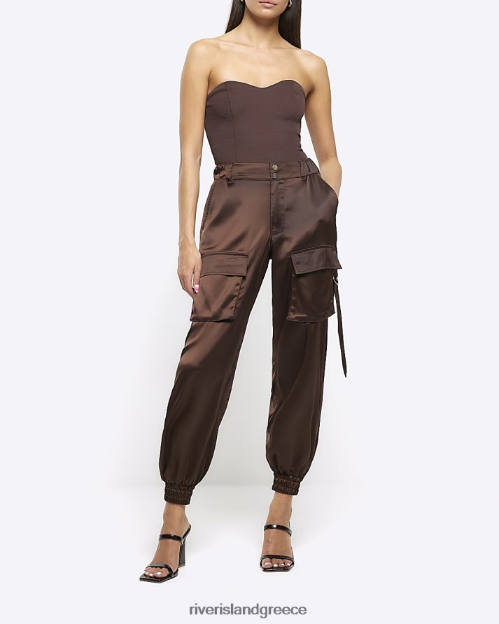 River Island ενδύματα καφέ γυναίκες σατέν παντελόνι cargo με μανσέτες B6N8X765