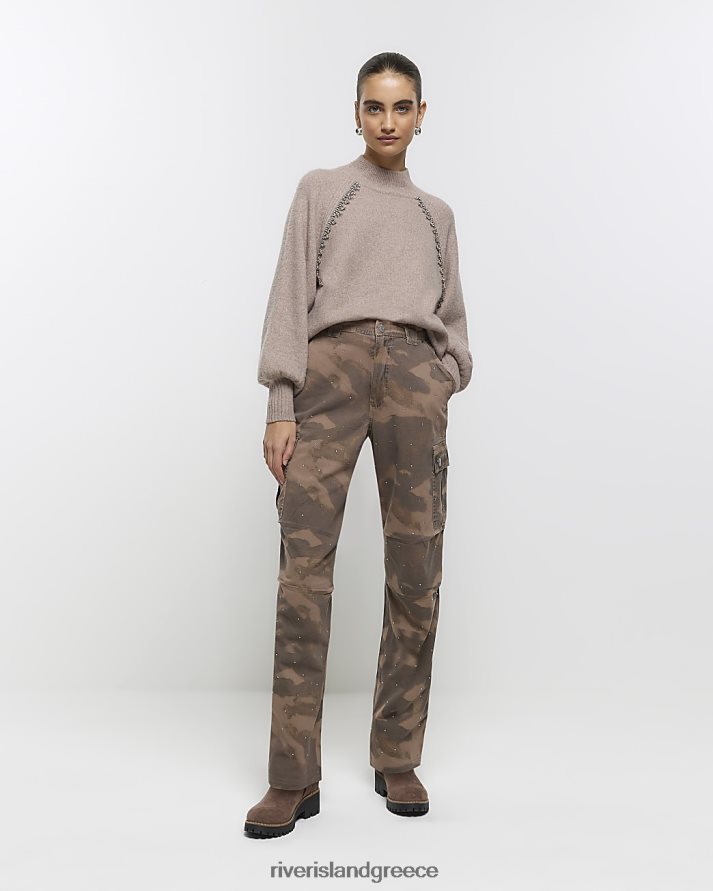 River Island ενδύματα χακί γυναίκες παντελόνι cargo διακοσμημένο με camo B6N8X4348