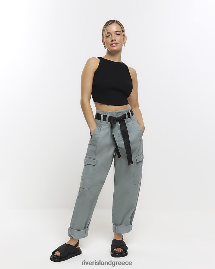 River Island ενδύματα μπλε γυναίκες παντελόνι cargo ζωσμένο με petite paperbag B6N8X5273
