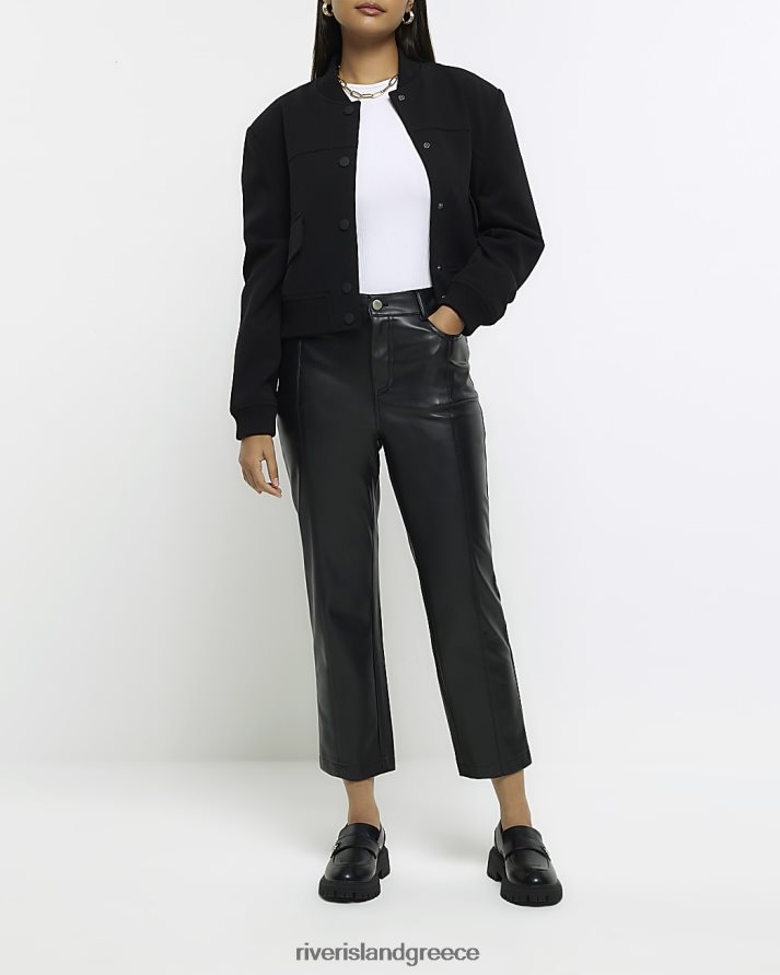 River Island ενδύματα μαύρος γυναίκες ίσιο crop παντελόνι από ψεύτικο δέρμα B6N8X4245