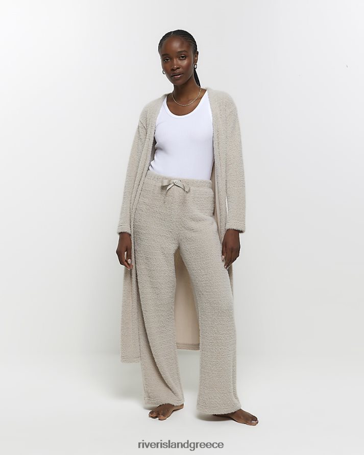 River Island ενδύματα γκρί γυναίκες φαρδύ παντελόνι lounge από ψεύτικη γούνα B6N8X3826