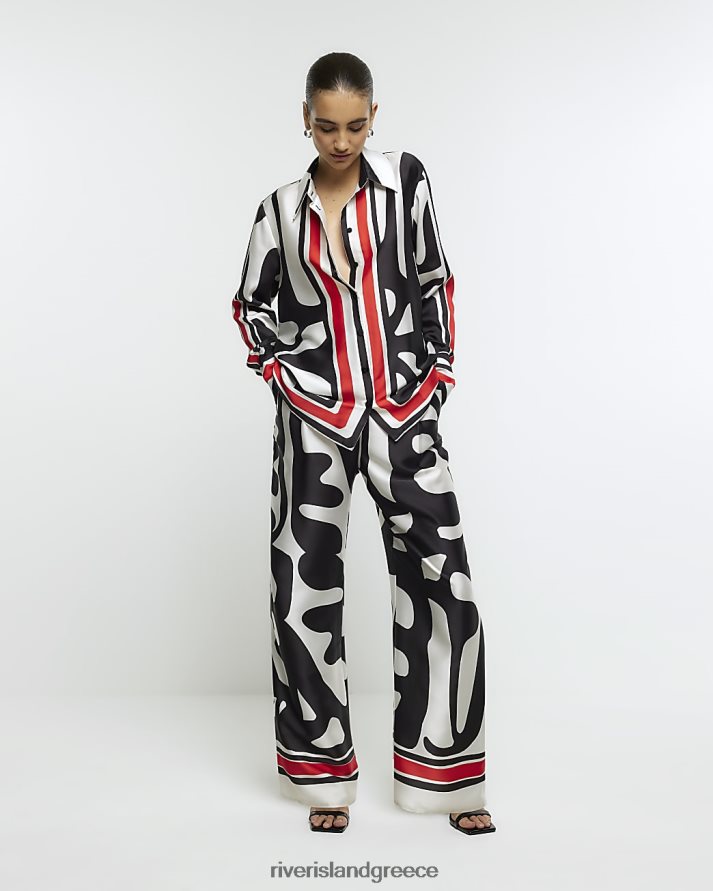 River Island ενδύματα το κόκκινο γυναίκες Φαρδύ παντελόνι με στάμπα περίγραμμα palazzo B6N8X3799