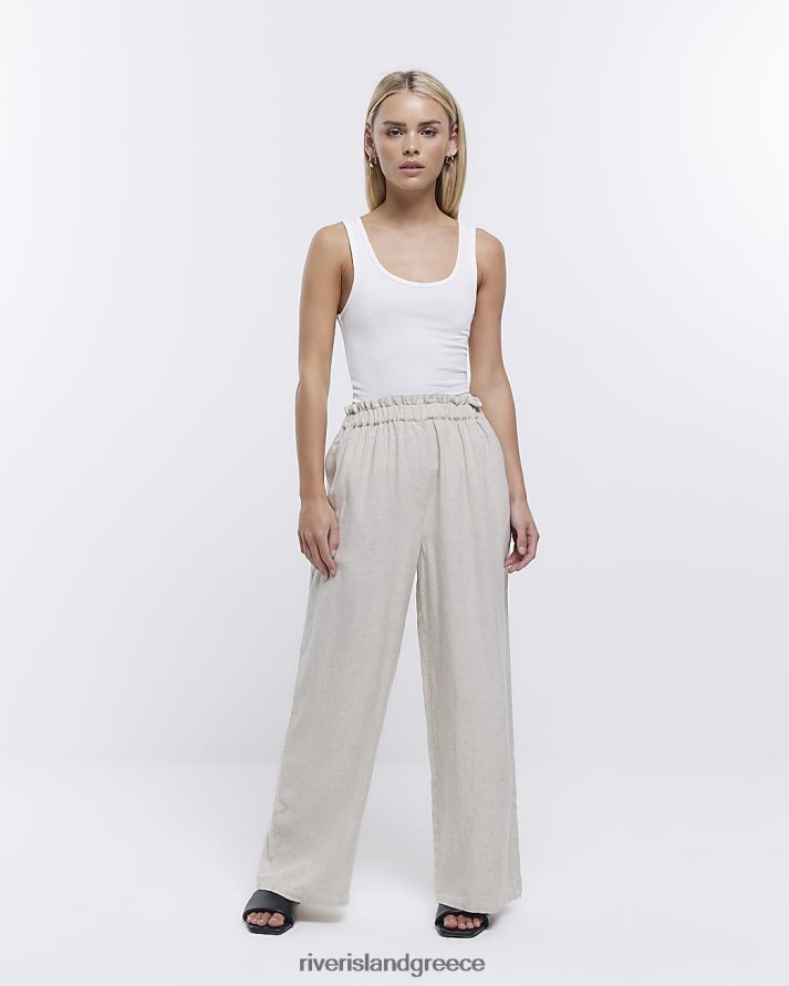 River Island ενδύματα πέτρα γυναίκες petite φαρδύ παντελόνι με λινό B6N8X5340