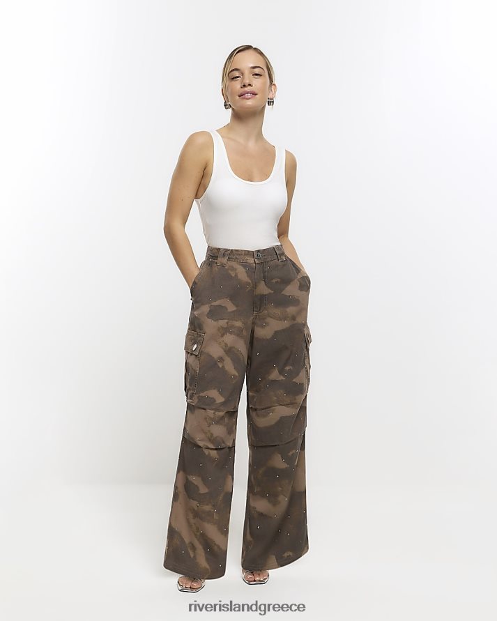 River Island ενδύματα χακί γυναίκες petite camo διακοσμημένο cargo παντελόνι B6N8X5277