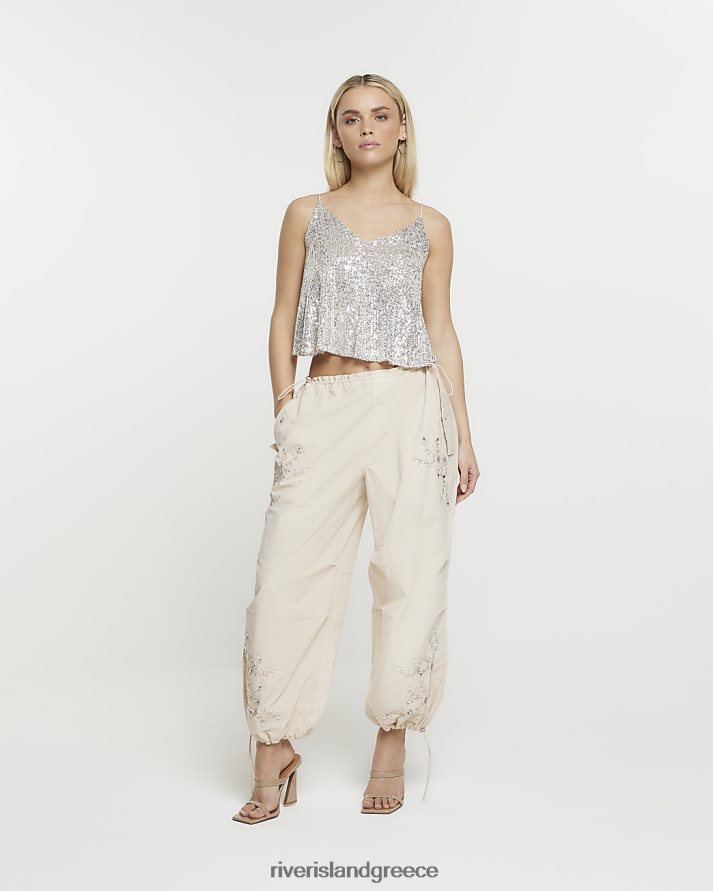 River Island ενδύματα μπεζ γυναίκες petite κεντημένο cargo παντελόνι B6N8X5306