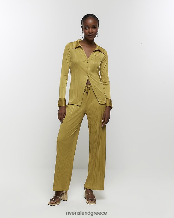 River Island ενδύματα πράσινος γυναίκες plisse φαρδύ παντελόνι B6N8X4032