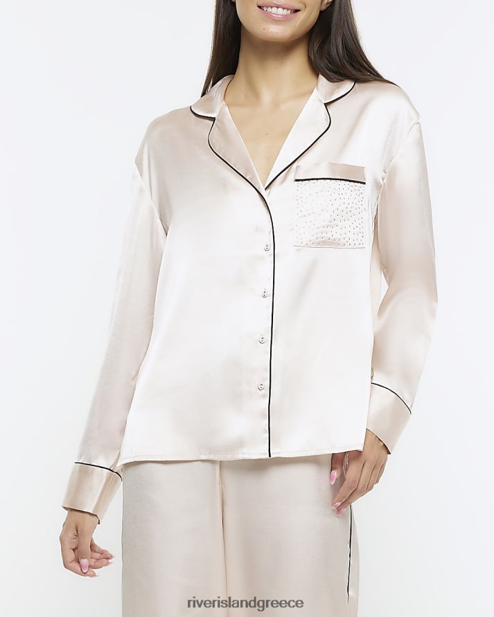 River Island ενδύματα ροζ γυναίκες Σατέν διακοσμημένο πουκάμισο πιτζάμα B6N8X4034