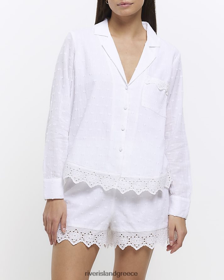 River Island ενδύματα άσπρο γυναίκες Σετ πιτζάμα μπροντέρι και σορτς B6N8X4647