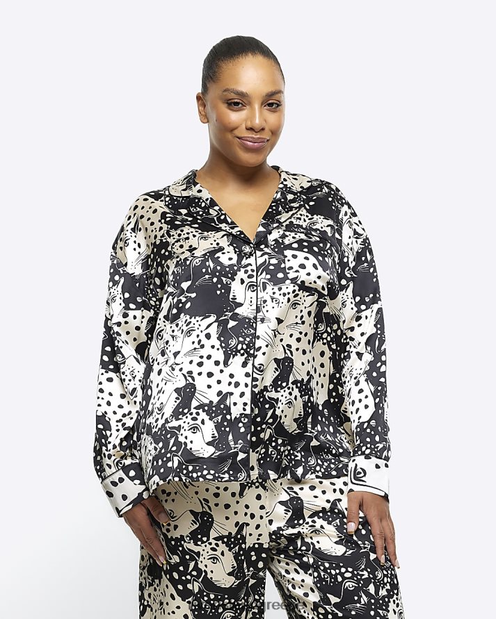 River Island ενδύματα μαύρος γυναίκες συν σατέν animal print πουκάμισο πιτζάμα B6N8X5084