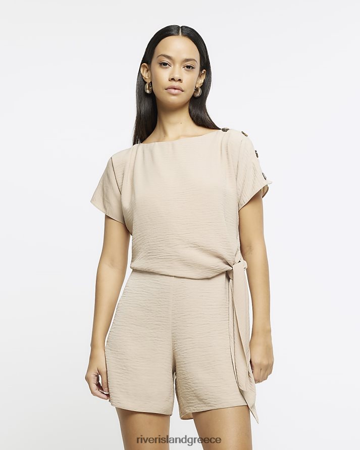 River Island ενδύματα πέτρα γυναίκες τυλίξτε κοντομάνικο φόρμα παιχνιδιού B6N8X1853