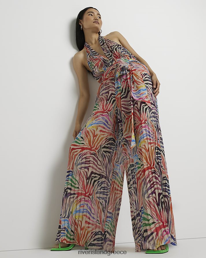 River Island ενδύματα πορτοκάλι γυναίκες Ολόσωμη φόρμα ποδιών με φαρδιά λαιμόκοψη με στάμπα B6N8X2111