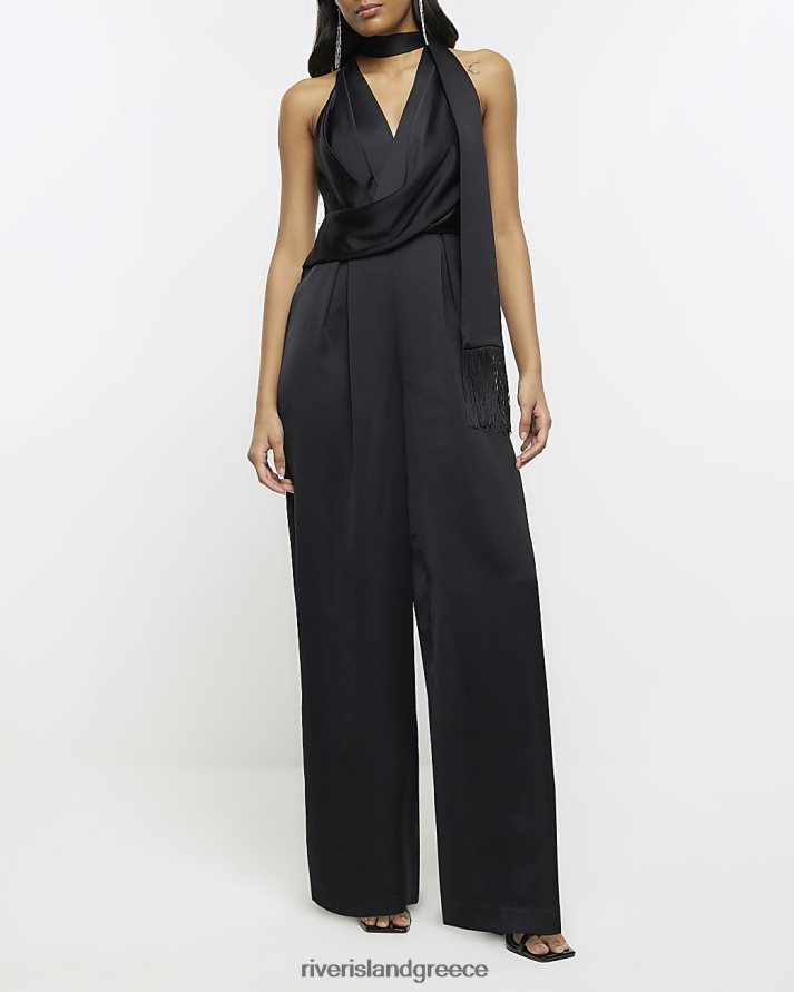 River Island ενδύματα μαύρος γυναίκες σατέν φόρμα με ανοιχτή πλάτη B6N8X3963