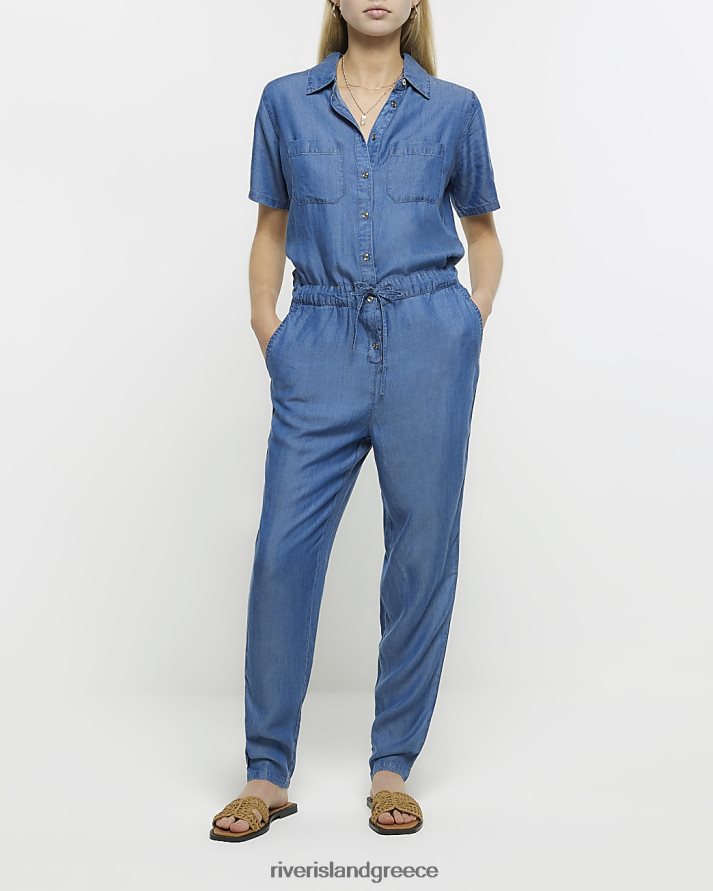 River Island ενδύματα τζην γυναίκες κοντομάνικη φόρμα B6N8X4714