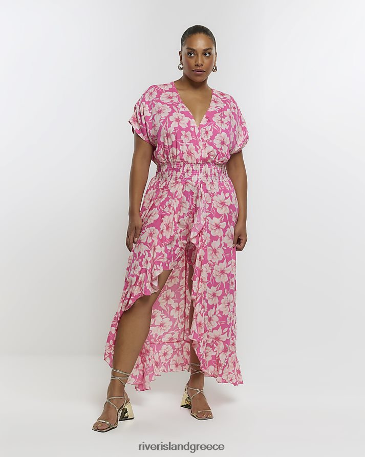 River Island ενδύματα ροζ γυναίκες συν φλοράλ ασύμμετρη φόρμα παιχνιδιού B6N8X5121