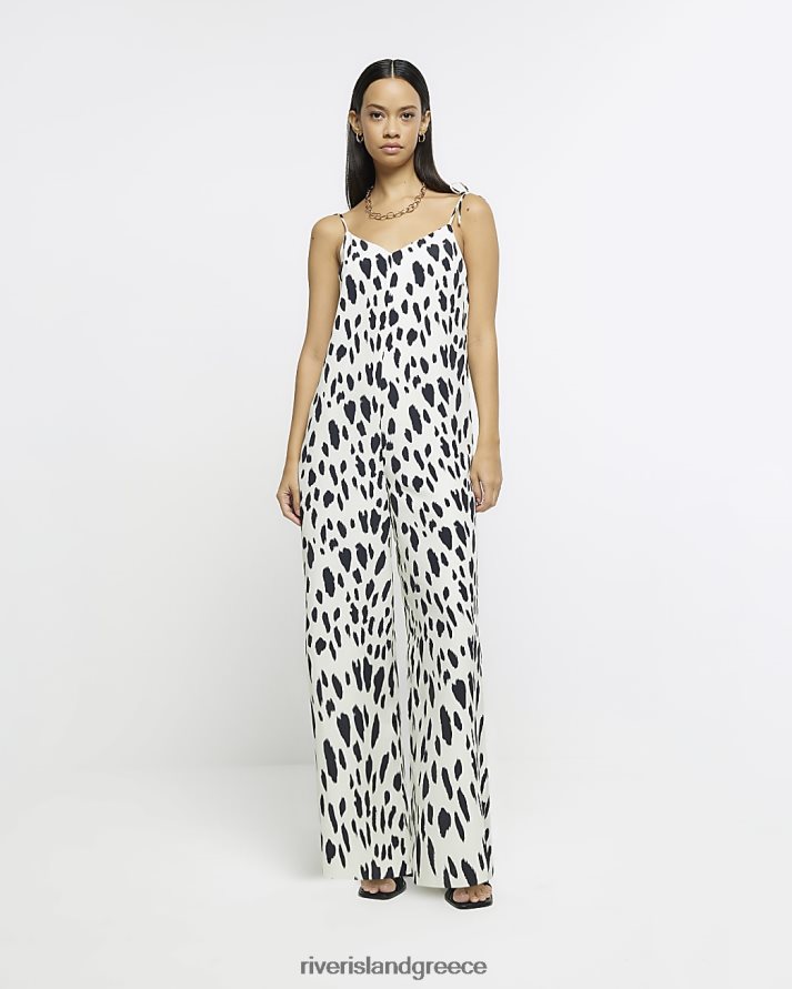 River Island ενδύματα άσπρο γυναίκες ολόσωμη φόρμα με φαρδιά στάμπα με animal print B6N8X4653
