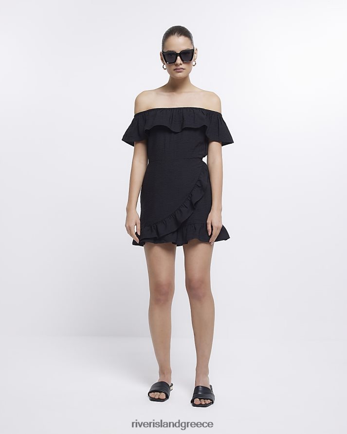 River Island ενδύματα μαύρος γυναίκες bardot frill playsuit B6N8X1653