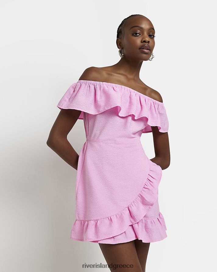 River Island ενδύματα ροζ γυναίκες bardot frill playsuit B6N8X1655