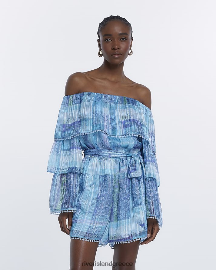 River Island ενδύματα μπλε γυναίκες στάμπα bardot playsuit B6N8X1602