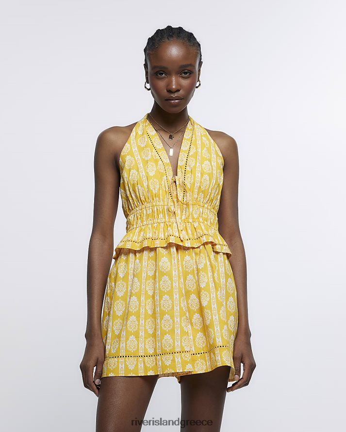 River Island ενδύματα κίτρινος γυναίκες φόρμα παιχνιδιού με halter λαιμόκοψη B6N8X1898