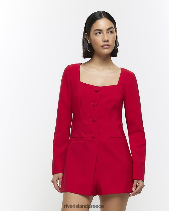 River Island ενδύματα το κόκκινο γυναίκες φιόγκο μπλέιζερ playsuit B6N8X21