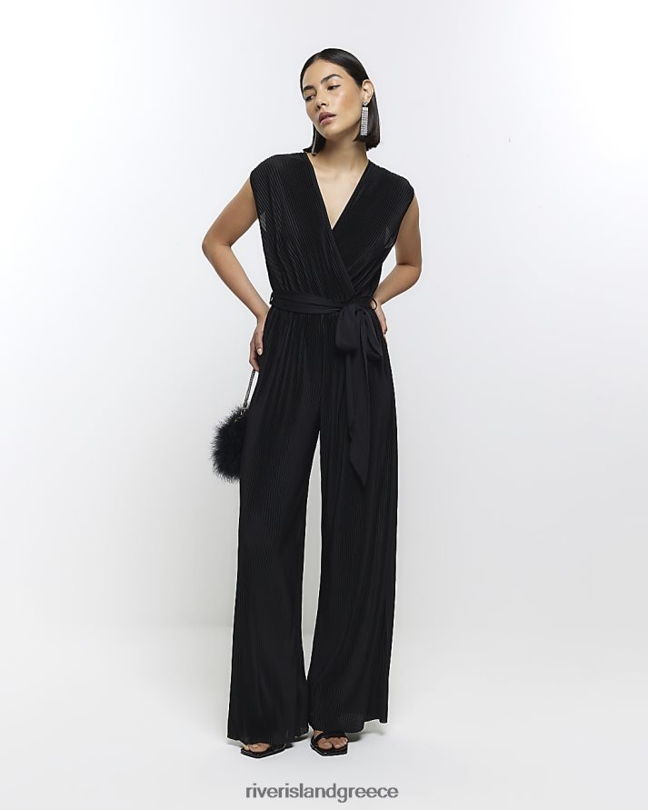 River Island ενδύματα μαύρος γυναίκες Ολόσωμη φόρμα με φαρδύ πόδι plisse B6N8X3959