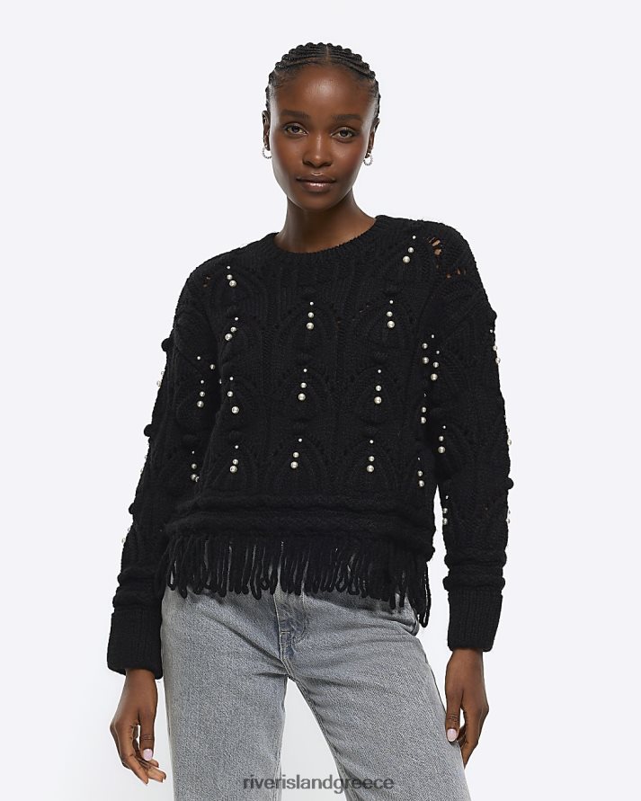 River Island ενδύματα μαύρος γυναίκες Πλεκτό μπλουζάκι με μαργαριτάρι B6N8X131