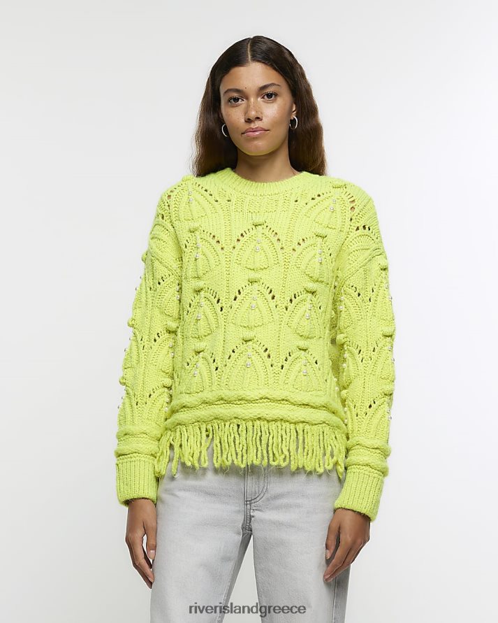 River Island ενδύματα κίτρινος γυναίκες Μπλουζάκι με πλέξη καλωδίου B6N8X132