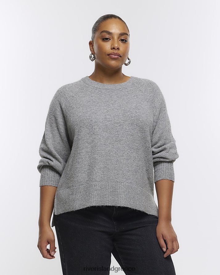 River Island ενδύματα γκρί γυναίκες συν υπερμεγέθη μακρυμάνικο πουλόβερ B6N8X2221