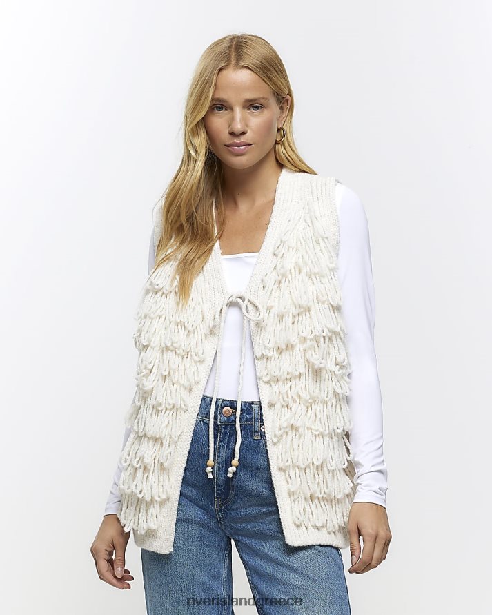 River Island ενδύματα κρέμα γυναίκες λεπτομέρεια κρόσσια γιλέκο B6N8X4051