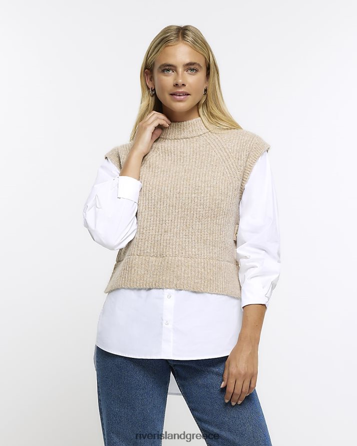 River Island ενδύματα μπεζ γυναίκες υβριδικό πουκάμισο μανίκι B6N8X661