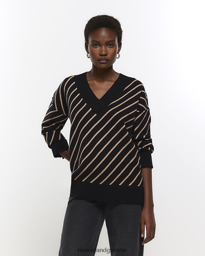 River Island ενδύματα μαύρος γυναίκες ριγέ άλμα με λαιμόκοψη B6N8X79