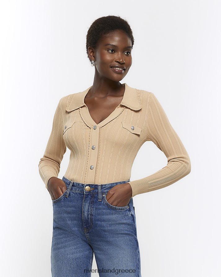 River Island ενδύματα καφέ γυναίκες πλεκτό άλμα με γιακά χτένι B6N8X82