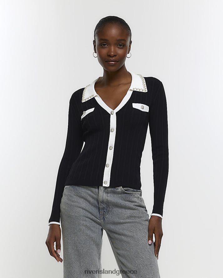 River Island ενδύματα μαύρος γυναίκες πλεκτό μαργαριταρένιο γιακά πουκάμισο B6N8X83