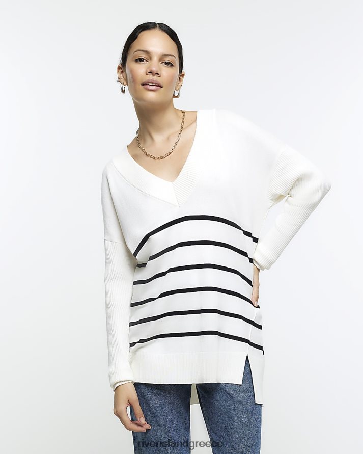 River Island ενδύματα κρέμα γυναίκες ριγέ άλμα με λαιμόκοψη B6N8X930