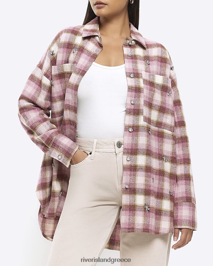 River Island ενδύματα ροζ γυναίκες τσέκα στολισμένο πουκάμισο B6N8X1100