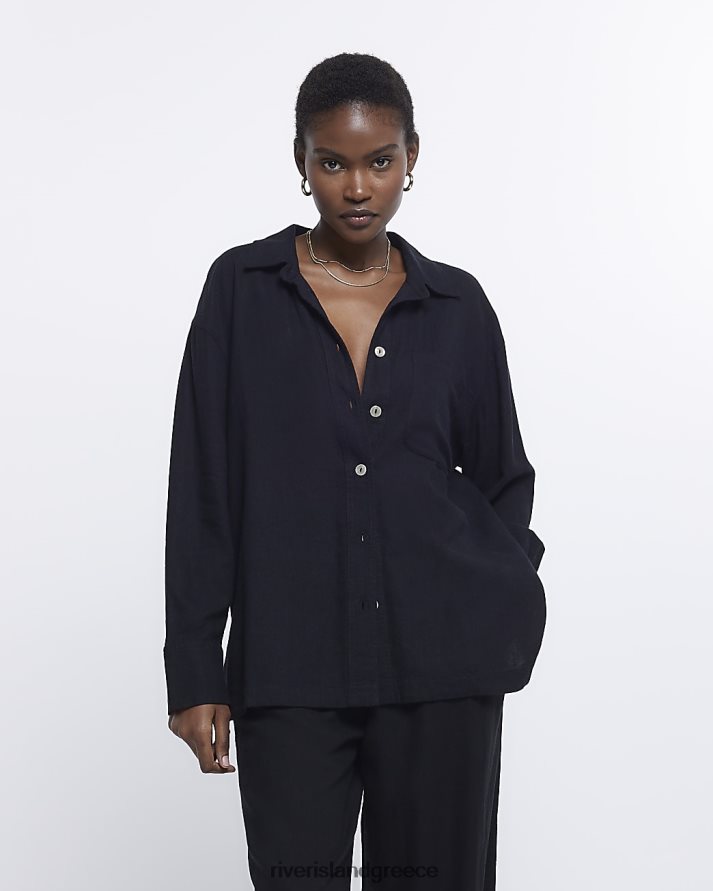 River Island ενδύματα μαύρος γυναίκες υπερμεγέθη πουκάμισο με λινό B6N8X1241