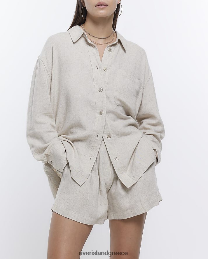 River Island ενδύματα πέτρα γυναίκες υπερμεγέθη πουκάμισο με λινό B6N8X1244