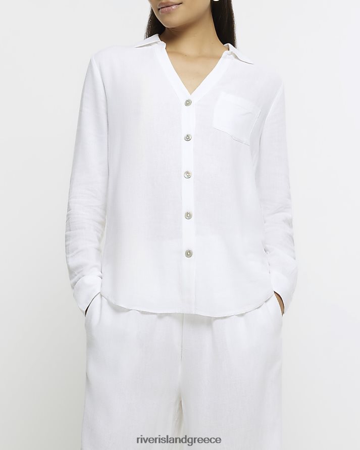 River Island ενδύματα άσπρο γυναίκες κουμπωμένο πουκάμισο με λινό B6N8X1245