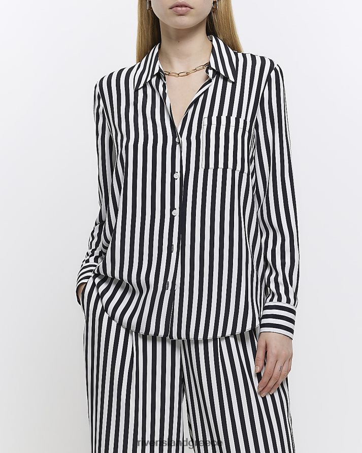 River Island ενδύματα μαύρος γυναίκες ριγέ μακρυμάνικο πουκάμισο B6N8X1305