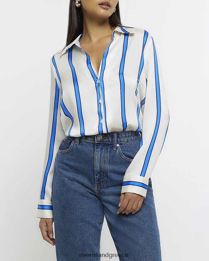 River Island ενδύματα ΠΟΛΕΜΙΚΟ ΝΑΥΤΙΚΟ γυναίκες ριγέ σατέν μακρυμάνικο πουκάμισο B6N8X1307