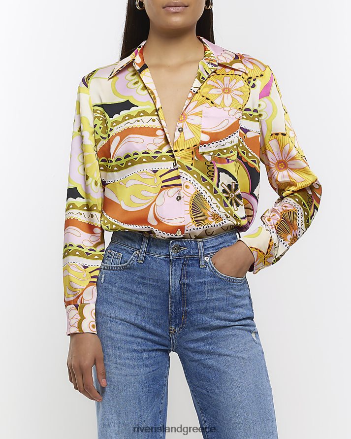 River Island ενδύματα κίτρινος γυναίκες σατέν φλοράλ πουκάμισο B6N8X1309