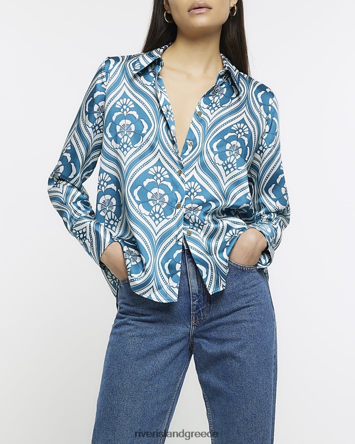 River Island ενδύματα μπλε γυναίκες πουκάμισο με φλοράλ στάμπα B6N8X1371