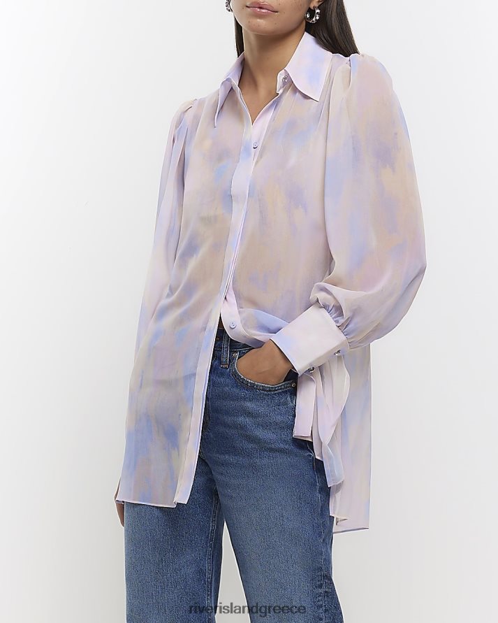 River Island ενδύματα μπλε γυναίκες σιφόν αφηρημένο υπερμεγέθη πουκάμισο B6N8X1446