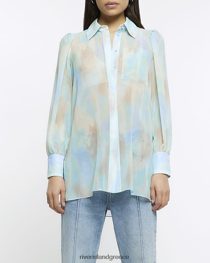 River Island ενδύματα μπλε γυναίκες πουκάμισο με παραγάδι σιφόν B6N8X1447