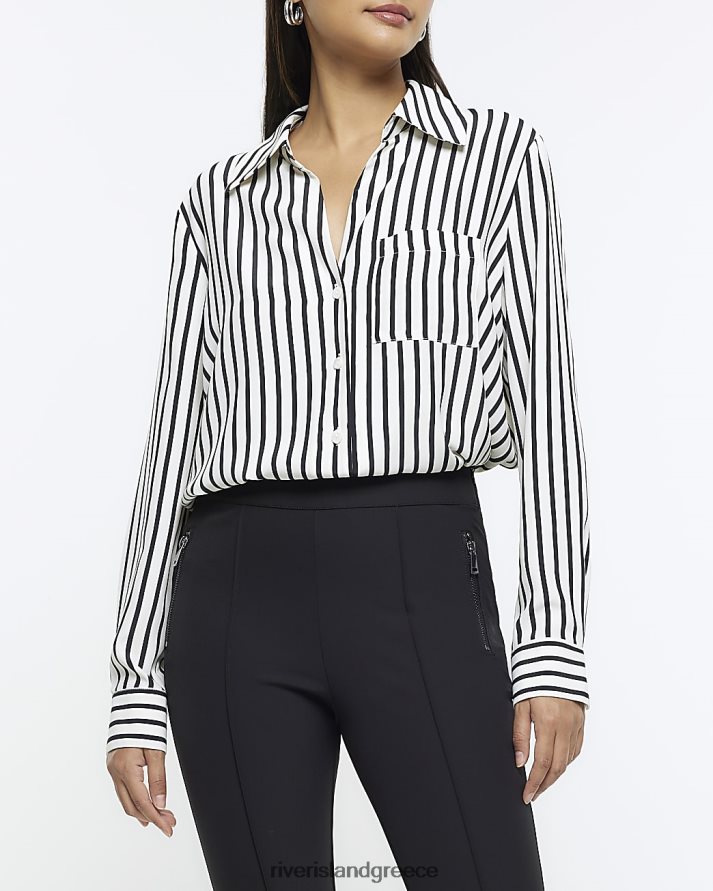 River Island ενδύματα μαύρος γυναίκες ριγέ μακρυμάνικο κρεπ πουκάμισο B6N8X149
