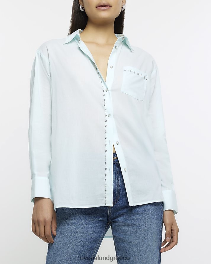River Island ενδύματα μπλε γυναίκες διακοσμημένο μακρυμάνικο πουκάμισο B6N8X1584