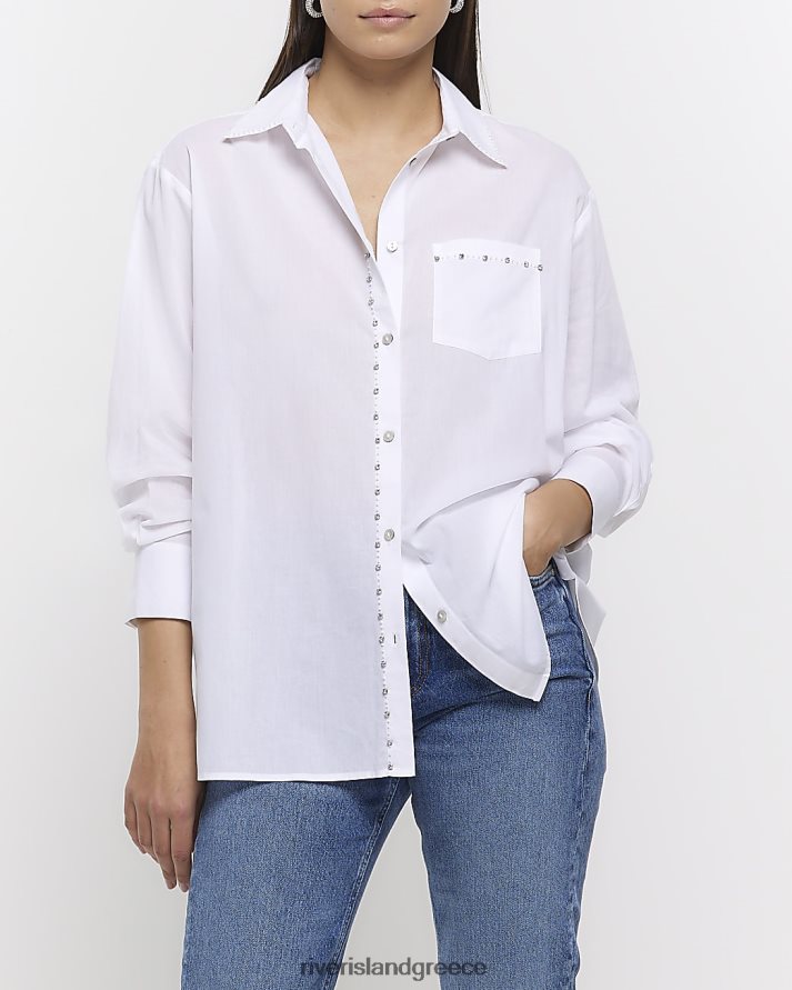 River Island ενδύματα άσπρο γυναίκες διακοσμημένο μακρυμάνικο πουκάμισο B6N8X1585