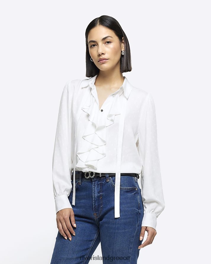 River Island ενδύματα άσπρο γυναίκες πουκάμισο με λαιμόκοψη B6N8X196