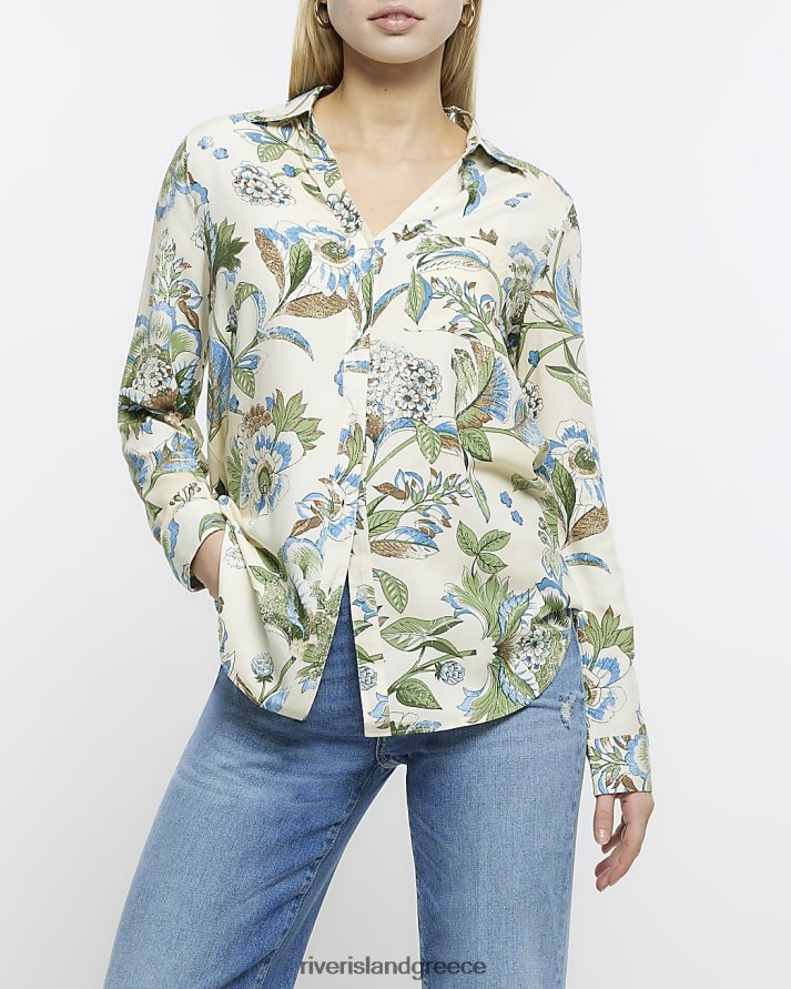River Island ενδύματα κρέμα γυναίκες πουκάμισο με ανοιχτό λαιμό με φλοράλ στάμπα B6N8X275