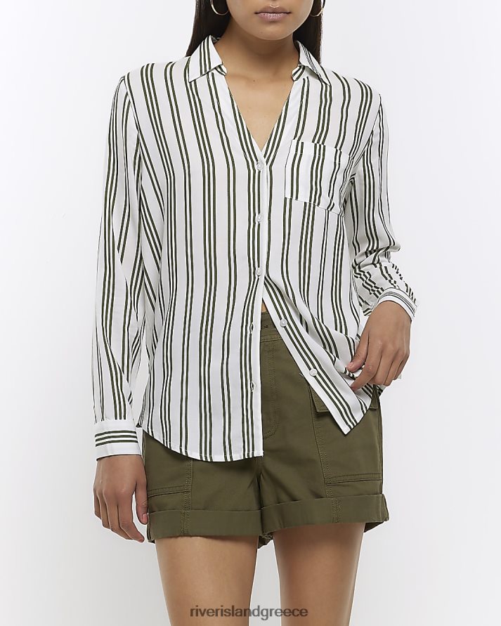 River Island ενδύματα πράσινος γυναίκες ριγέ πουκάμισο με ανοιχτό λαιμό B6N8X276
